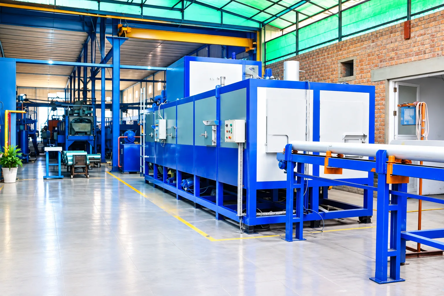 Blue processing machine along the production line
